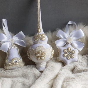 Handmade White Velvet Christmas Baubles: Luxury Tree Ornaments