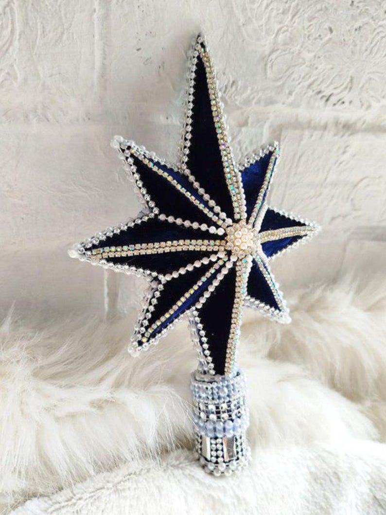 Blue Velvet Christmas Tree Topper Elegant Star for Christmas Tree