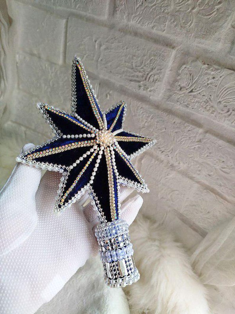 Blue Velvet Christmas Tree Topper Elegant Star for Christmas Tree