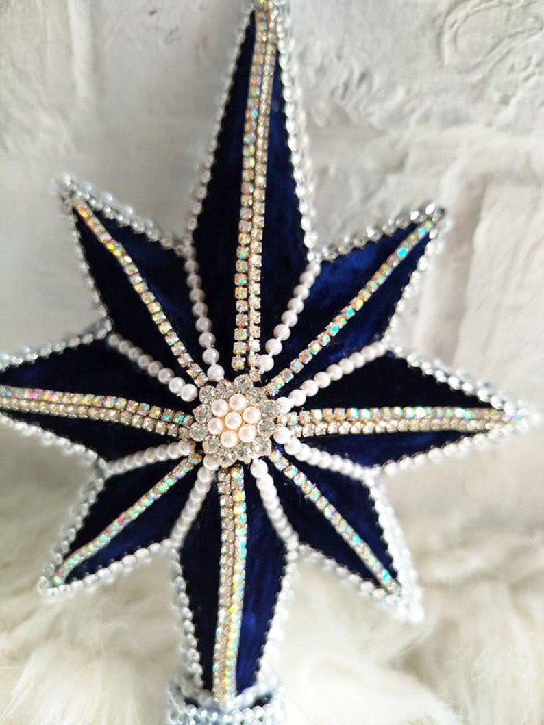 Blue Velvet Christmas Tree Topper Elegant Star for Christmas Tree