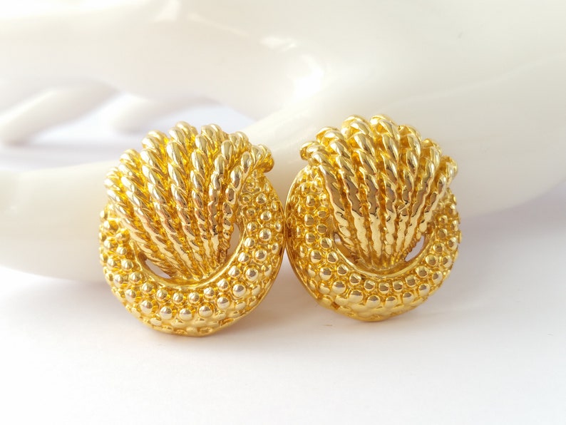 Vintage rope twist clip earrings quality designer style 80s weave design gold plated clip on earrings 1980s power dressing