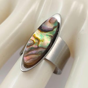 Vintage 1970s Lord Python space age ring stainlesscsteel with abalone paua shell MCM modernist mid century