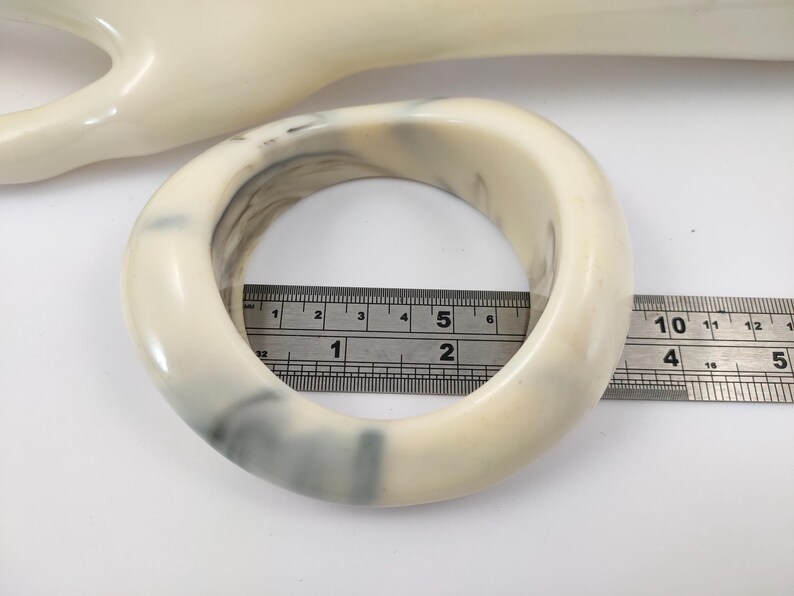 Huge Bangle Iris Apfel Style Very Heavy Chunky Cream Grey Marbled Big