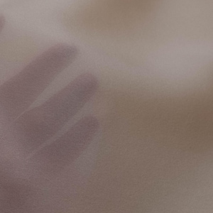 Puede incluir: Una tela beige claro transparente con una textura suave y de grano fino. El material es translúcido, lo que permite una vista suave y difusa de la forma detrás, creando un degradado sutil de tonos neutros cálidos en la superficie.
