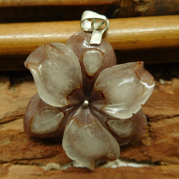 Clear Quartz and Agate Gemstone Intarsia Flower Jewelry. Natural Bead for Woman. Handmade Intarsia Stone (B4339)