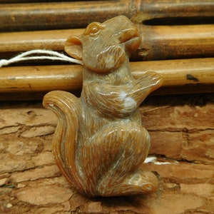 Fancy Agate Handmade Pendant. Orange Squirrel Carving. Black Friday Sale Jewelry (C0953)