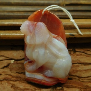 Red Agate Handcarved Cute Animal. Gemstone Rabbit Pendant. Jewelry Sale. Anniversary Gift Ideas. Natural Carving Animal Beads (C0753)