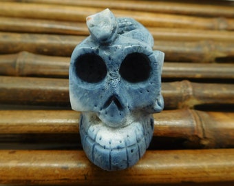 Blue Coral Fossil Handmade Skull. Carved Snake with Skull Gemstone (C0446)