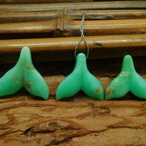 Chrysoprase carving. Hawaiian jewelry. Whales Tail. Carving Tail Pendant. Carve Crystal Tail Pendant. Black Friday Sale. (B4864)