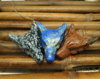 African Bloodstone Hand Carved Wolf. Special Gift. Crystal Wolf. Spirit Animal. Wolf Choker. Handmade Jewelry. Handmade Pendant (B2678)