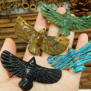 Carved eagle pendant. africa jade eagle bird. carve stone bird. handmade jewelry. carve stone eagle amulet. stone eagle (B5152)