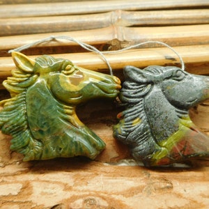 Dragon Bloodstone Horse Bead. Carving Stone Pendant. Green Horse Gemstone. Carve Horse. Crystal Horse. Carve Crystal Pendant  (B4952)