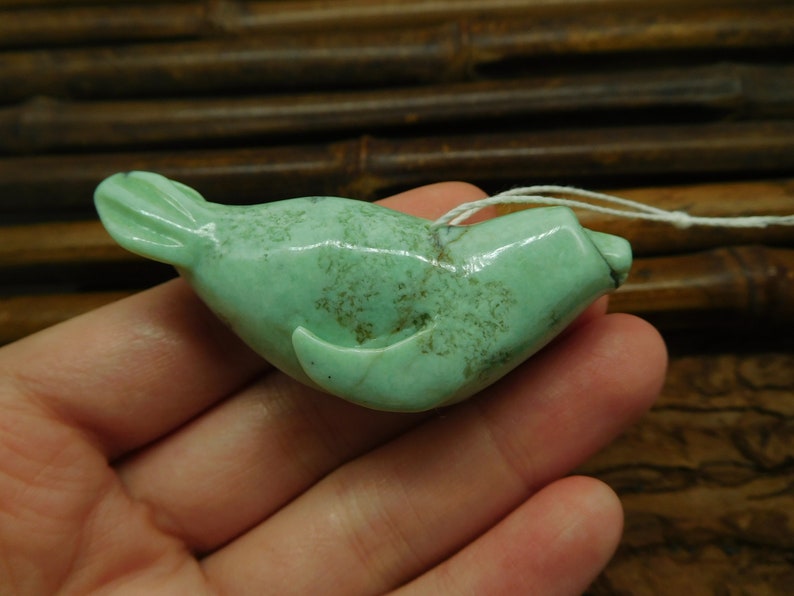 Gemstone Chrysoprase Sea Lion Pendant Grass Pendant Gift for Her 63 x 23 x 17 mm C0822