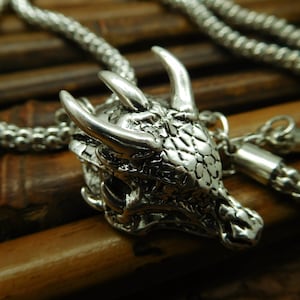Dragon pendant. alloy dragon charm. flying dragon necklace stainless. mythical protection amulet. dragon chain