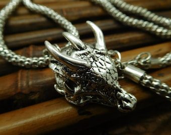 Dragon pendant. alloy dragon charm. flying dragon necklace stainless. mythical protection amulet. dragon chain