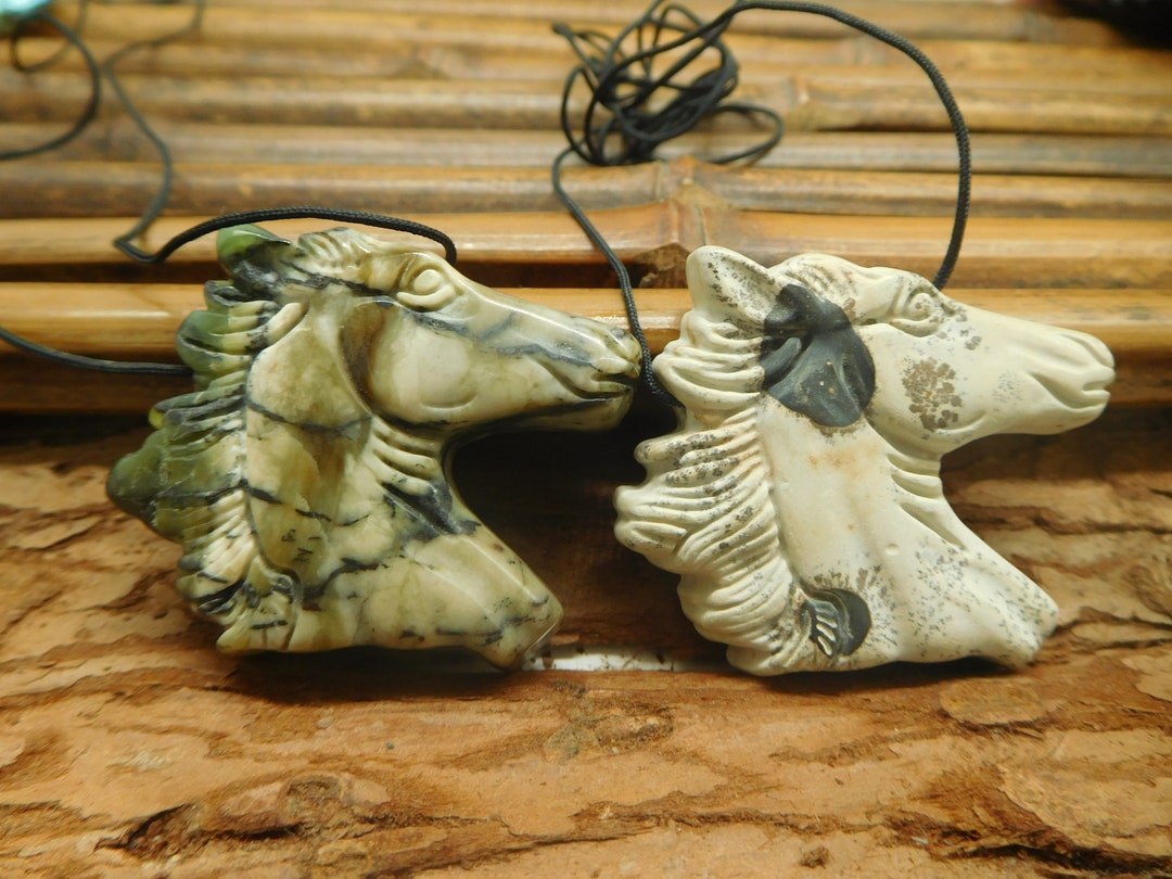 Carved Horse Pendant. Chohua Jasper Horse. Horse Jewelry. Etsy