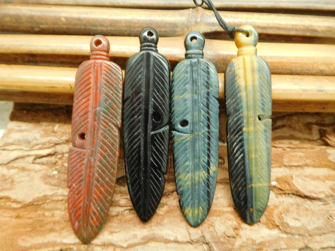 Gemstone Carve Feather. Carve Crystal Pendant. Handmade Etsy