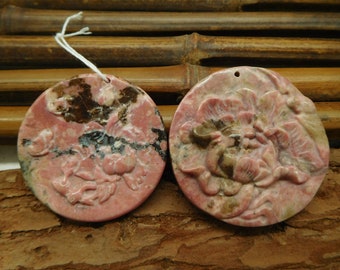 Handmade Flower Bead. Pink Rhodonite Gemstone (B2799)