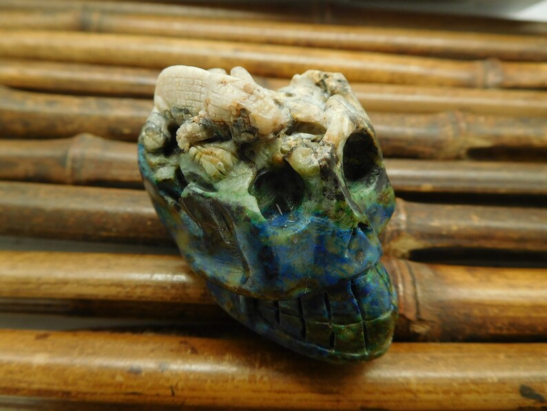 C0450 Chrysocolla Gemstone Natural Skull Decoration