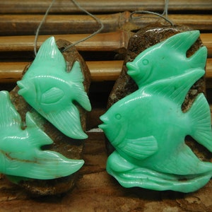 Cyber Monday Jewelry Sale. Chrysoprase carve fish pendant. Animal carft. Chrysoprase Carve animal Natural Fish Pendant  (B5265)