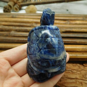 May include: A blue and white carved turtle figurine made of sodalite.