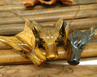 Tiger Eye Wolf Pendant. Carved Tiger's Eye Wolf. Cared wolf pendant. Yellow Gemstone Carving. Animal Carving. Animal Pendant. Gift (B5315)