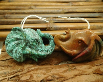 African Turquoise Animal Carving Elephant Bead. Green Animal Jewelry. carve stone pendant. carve stone animal. carve gemstone (C0834)