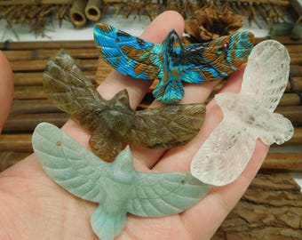 Handmade Gemstone Bird Pendant. Carved Eagle Pendant. Carving Hummingbird Pendant. Carve Stone Bird. Bird Carve Raven (B5138)