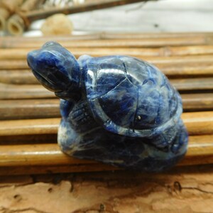 May include: A blue lapis lazuli turtle sculpture. The turtle is carved in a realistic style and has a detailed shell.