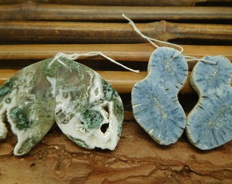Blue Gemstone Earring. Natural Freeform Blue Earring. Crazy Lace Rosetta Crystal. Drill cabochon. Stone Pairs. Gemstone Pair (B5170)