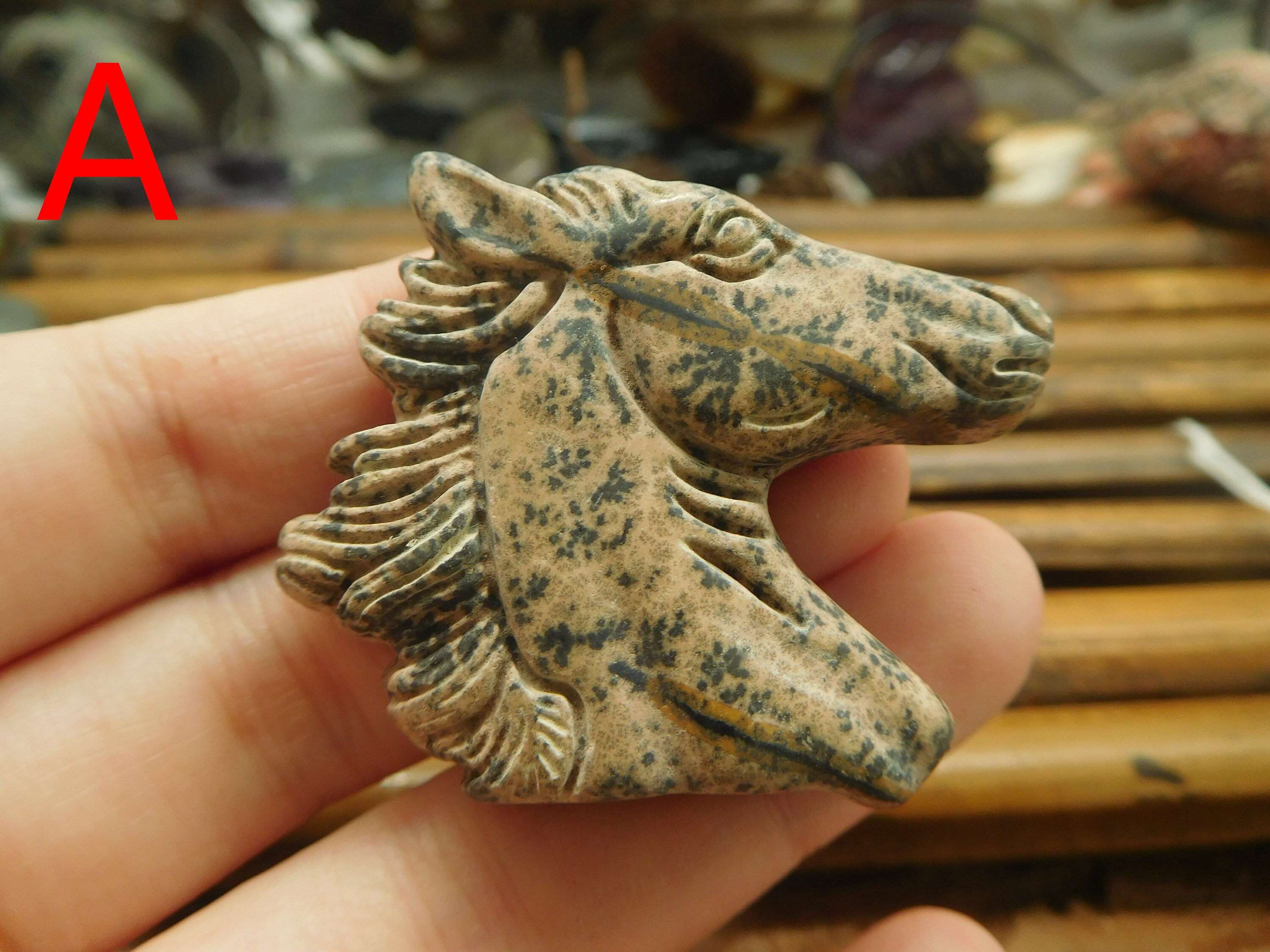 Pink Opal Horse. Carved Horse Head. Horse Pendant. Coral Fossil