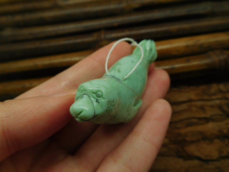 Gemstone Chrysoprase Sea Lion Pendant Grass Pendant Gift for Her 63 x 23 x 17 mm C0822