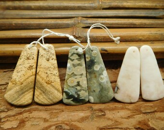 Picture jasper earring. gemstone earring pair. drill cabochon. stone pair drill. crystal earring. long earring. landscape earring (B4995)