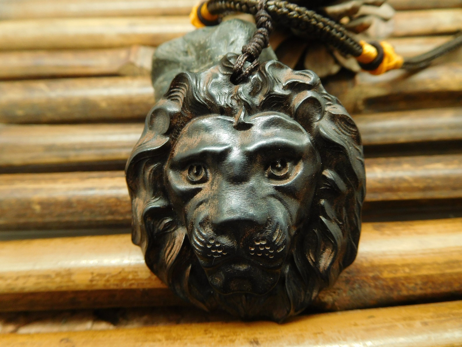 Lion Head Ebony Wood Carving Animal Jewellery. Black Friday Etsy