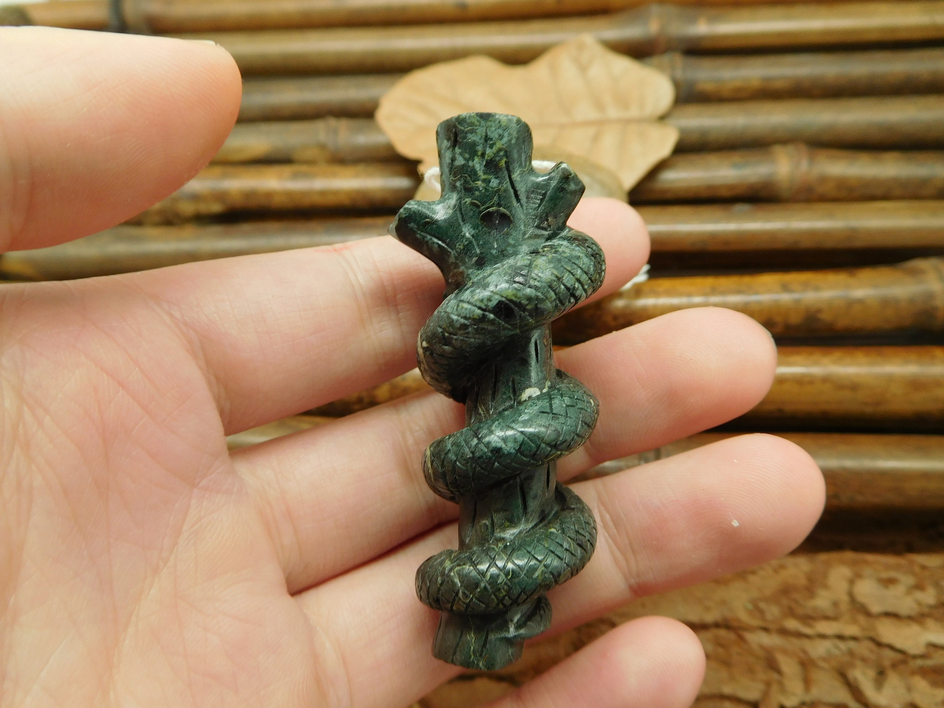 3 Piece Man-made Snake Skin Jasper & Gold Copper Teardrop Pendant Beads HA-34DHS