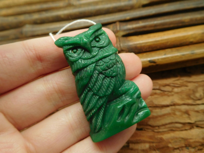 Natural Carving African Jade Handmade Stone Gemstone Kit for Jewelry Supply Best Gifts Green African Jade Owl Carving Bead B2267