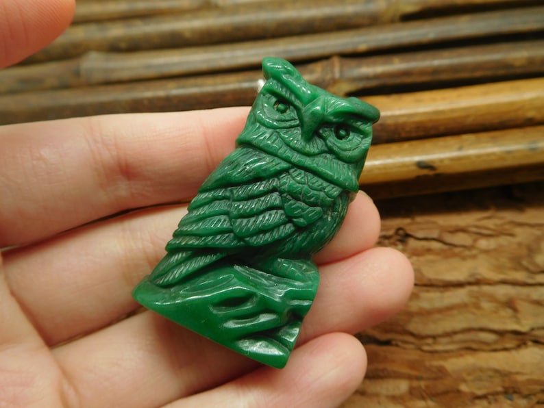 Natural Carving African Jade Handmade Stone Gemstone Kit for Jewelry Supply Best Gifts Green African Jade Owl Carving Bead B2267
