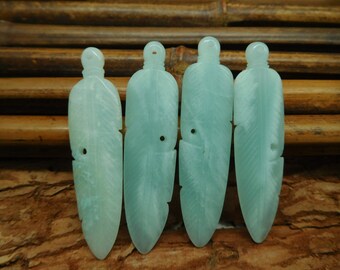 Amazonite Blue Gemstone Feather. Natural Bead for Jewelry Making. Carve gemstone pendant. carve crystal feather. carve stone pendant(B4509)