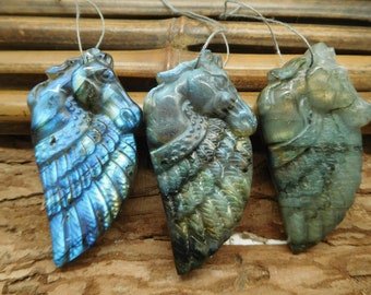 Labradorite Carving. gemstone pegasus. labradorite carve horse. crystal pendaant. stone carve animal. pegasus jewelry. black friday (C1385)