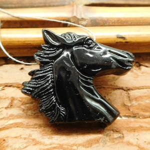 Horse Head. Carved Horse Pendant. Carving Animal. Animal Head Jewelry. Obsidian Horse Bead. Birthday Gift. Gemstone Carving
