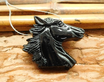 Horse Head. Carved Horse Pendant. Carving Animal. Animal Head Jewelry. Obsidian Horse Bead. Birthday Gift. Gemstone Carving