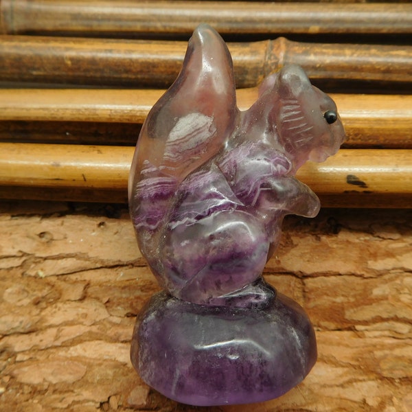 Fluorite Squirrel Decoration. Hand Carved Animal Figurine Gift for Her. Natural Squirrel Lover Collection Gift. Wild Animal Stone (D328)