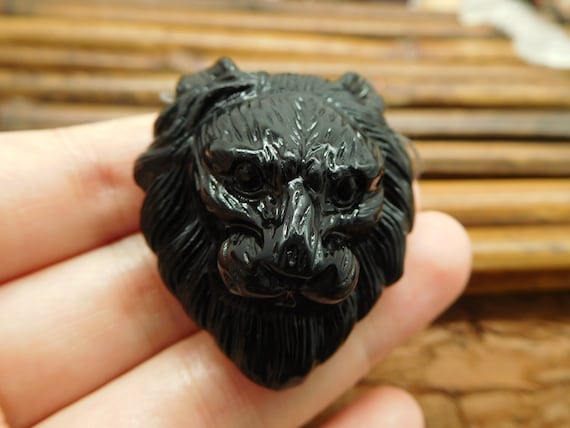 Black Lion Head. Obsidian Lion. Lion Beads Accessories Making