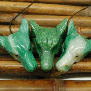 African Jade Carved Wolf Head. Green Crystal. Power Wolf. Gift For Wolf Lover. Carved Wolf Jewelry. Wild Wolf Pendant (B5241)
