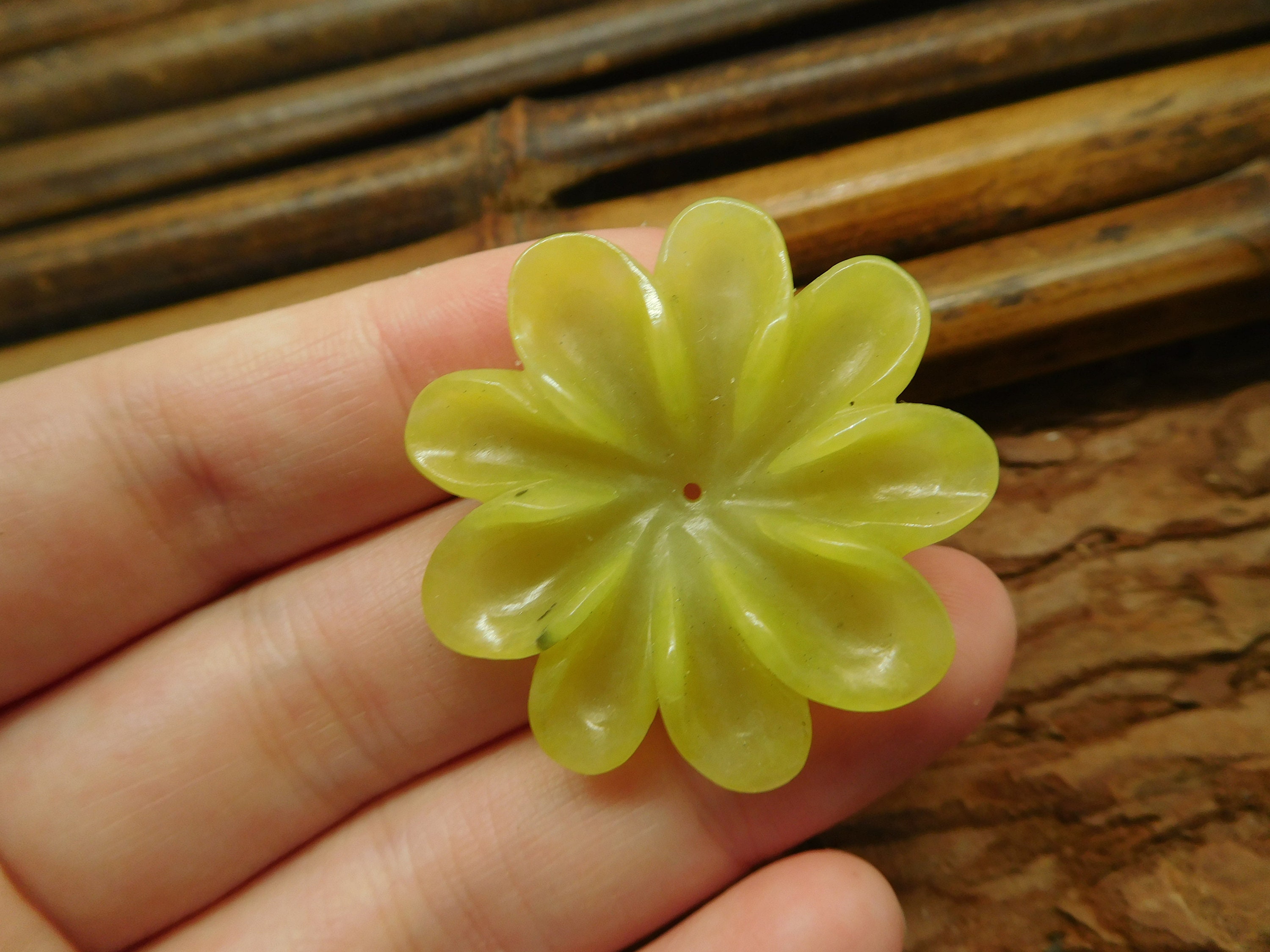 Green Jasper Flower Bead. Carved Gemstone B2667 - Etsy