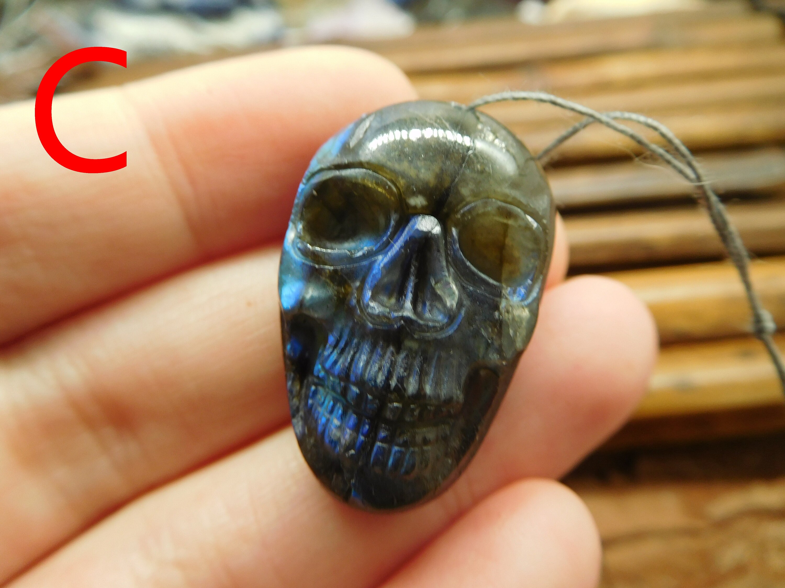 Natural Labradorite Skull Carving Bead. Handmade Skull Bead