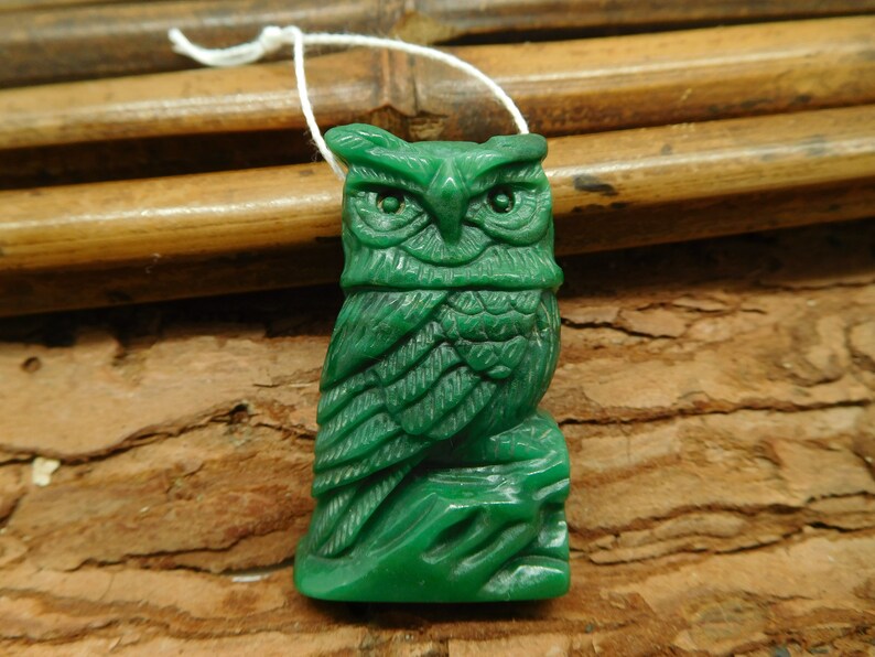 Natural Carving African Jade Handmade Stone Gemstone Kit for Jewelry Supply Best Gifts Green African Jade Owl Carving Bead B2267