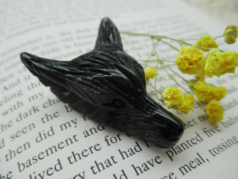 Hand Carved Bead Black Obsidian Wolf Head Unique Supply For Image 0