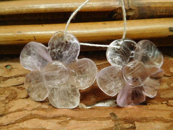Natural Clear Fluorite Pair Gemstone Flower Bead. Handmade Sunflower Gift for Her. Woman's Modern Jewelry. Handmade Gemstone (B4514)