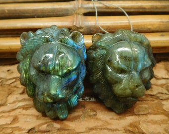 Thanksgiving day gift. Carved labradorite lion pendant. gemstone lion head. carving labradorite lion. crystal carve lion head. (B4702)
